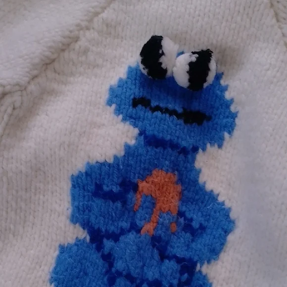 Vintage 70s Cookie Monster Cowichan Wool Jacket Googlie Eyes Handmade - Picture 6 of 8